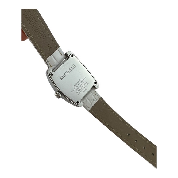 Michele Ladies Mini Urban Diamond Watch White Band Silver Dial #13765 - Picture 6 of 13